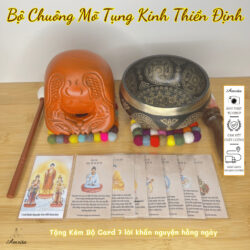 Set of Bells and Wooden Wooden Bells for Chanting and Meditation - Free Card Set of 7 Daily Prayers - Amrita